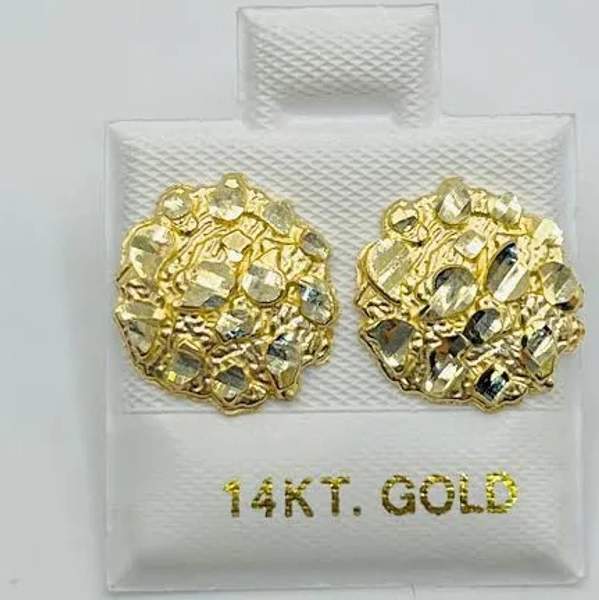 14K Gold Round Nugget Earrings