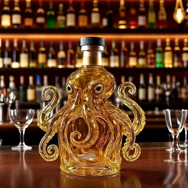 Creative Octopus-Shaped Wine Decanter, Octopus-Shaped Whiskey Bottle, Mini Portable Wine and Sparkling Wine Pourer, 320ml, Random Bottle Cap Color, Suitable for Home Decor, Home Dining, Kitchen Drinkware, Halloween, Christmas, Holiday