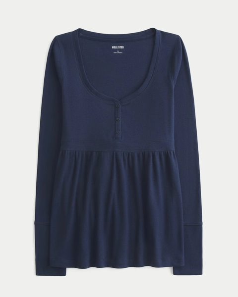Tie-Back Henley Babydoll Top
