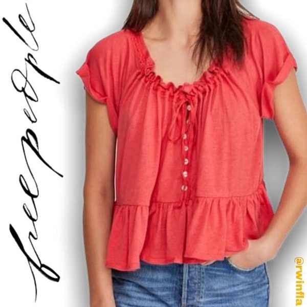 Free People Charlie Tee Off The Shoulder Shirt Top Camelia Size Small NWT New