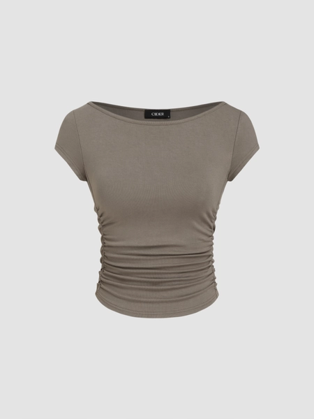Boat Neck Ruched Tee