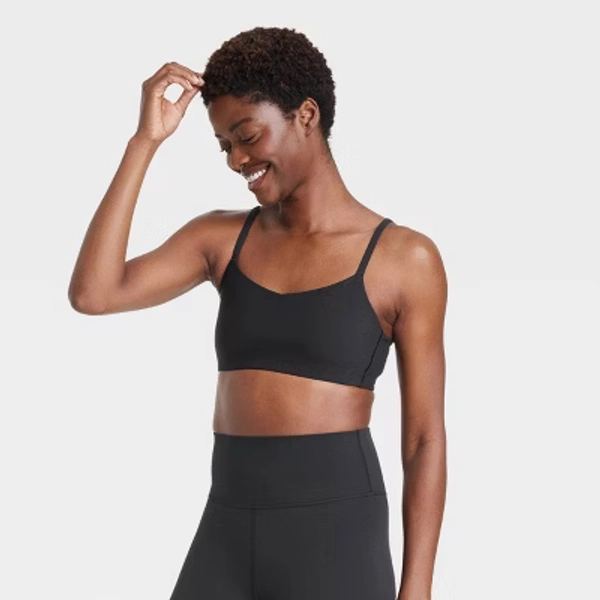 Women's Everyday Soft Light Support Strappy Sports Bra - All In Motion™ Black XS: Moisture Wicking, Quick Drying