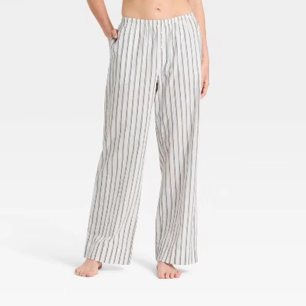 Women's Striped Cotton Blend Pajama Pants - Auden™ White XL