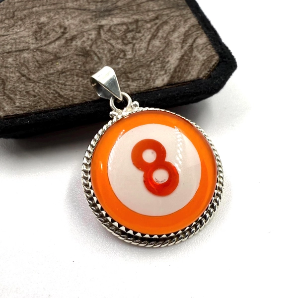 Billiards Pool Ball 925 Starling Silver Pendent, Minimalist Jewelry Handmade Necklace Doublet Pendent, Back Side Flat, Gift for Anniversary"