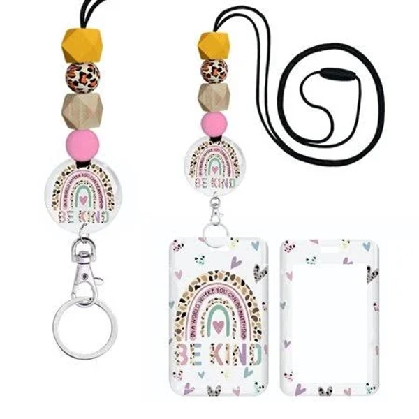 Teacher Lanyard for ID Badge Card, Cute Women Beaded Breakaway Neck Lanyards Name Tag Badges Holder Aesthetic Work Keys Accessories