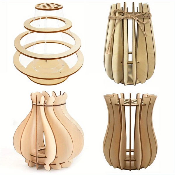 Wooden Vase for Lego Flowers Bouquet Building Set Wooden Puzzle Vase Set Display Stand Block Home and Office Decoration