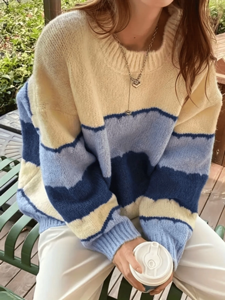CMC Women's Casual Comfortable Striped Pullover Sweater, Simple & Versatile