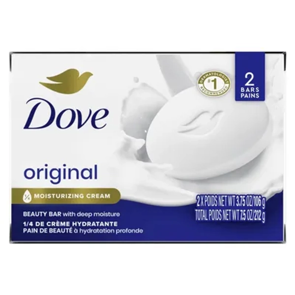 Dove Beauty White Moisturizing Beauty Bar Soap - 2pk - 3.75oz each: Paraben-Free, Sulfate-Free, For Normal to Dry Skin
