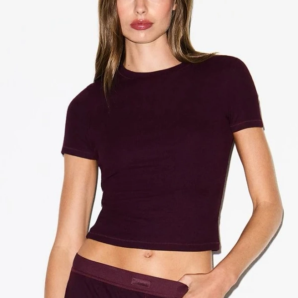 Women's SKIMS T-Shirt Currant Red Cotton Rib