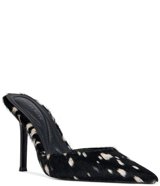 Azalea Wang Cambrie Deer Print Calf Hair Pointed Toe Dress Mules