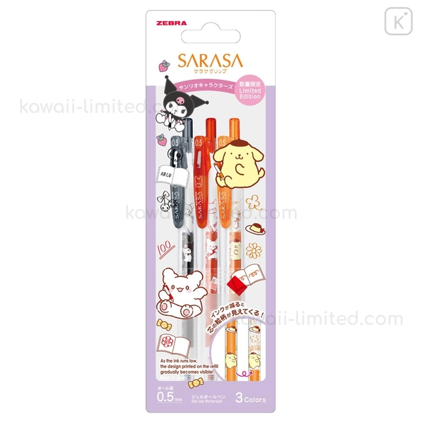 Japan Sanrio Sarasa Clip Gel Pen Set - Hanamaruobake & Kuromi & Pompompurin