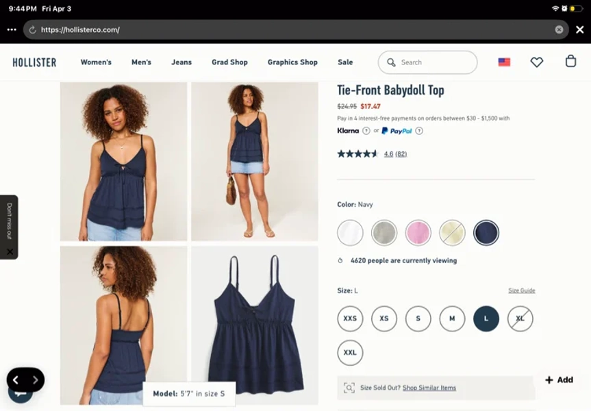 Tie-Front Babydoll Top - navy blue hollister