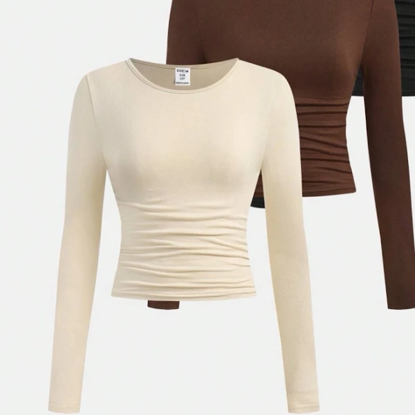 SHEIN 3-Pack Ruched Slim Fit Long Sleeve Graphic T-Shirts
