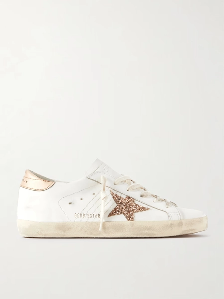 Super-Star distressed glittered leather sneakers - white - IT35