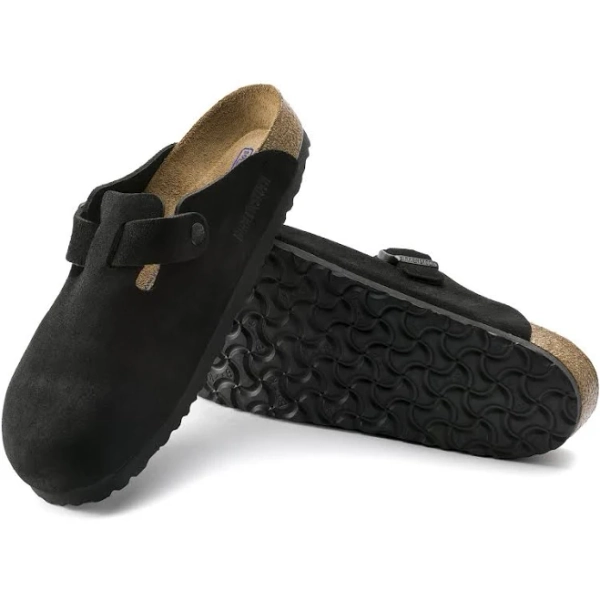 BIRKENSTOCK Boston Soft Footbed Black Suede Leather Clogs