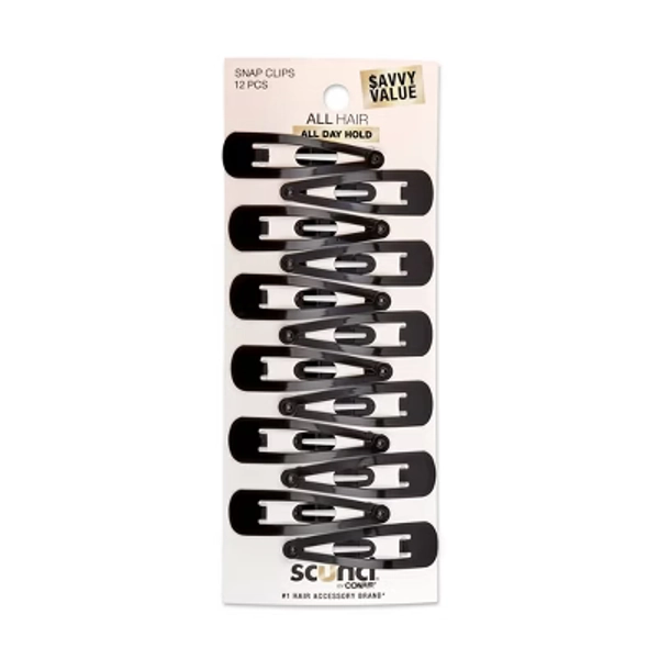 scünci Metal Snap Clips - Black - All Hair - 12pcs: Hair Styling, Fashion, Securing Hair