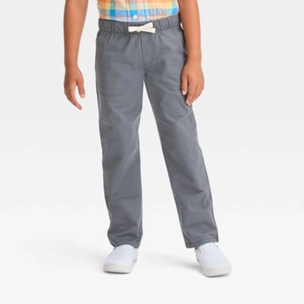 Boys' Straight Fit Woven Pull-On Pants - Cat & Jack™ Gray 5: School Uniform, Reinforced Knee