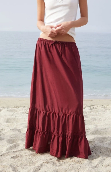 Burgundy Olive Maxi Skirt