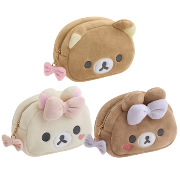 Rilakkuma Korilakkuma Bow Plush Makeup Bag With Mirror Storage Organizer Anime Bear Kawaii Cute Travel Cosmetic Bag Pouch - AliExpress 1524