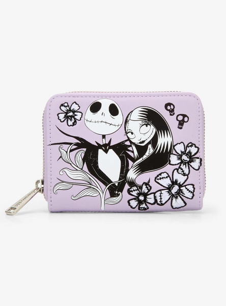 Loungefly Disney The Nightmare Before Christmas Jack & Sally Floral Small Zip Wallet- BoxLunch Exclusive