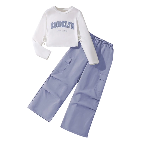 LNWUY Girl Letter Print Clothes Drop Shoulder Sweatshirt and Pants with Pockets for Girls Tween Girl Fall Pants Set Purple 150