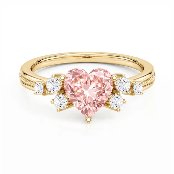 Milgrain Pink Heart Zirconia Promise Ring 18K Yellow Gold Plated Sterling Silver 