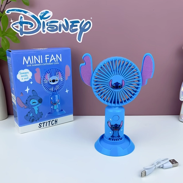Disney-Stitch Kawaii Portable Fan with USB Rechargeable Handheld Fan Cute Desk Fan with Standing Base Small Personal Cooling for Office Travel Desk Outdoor
