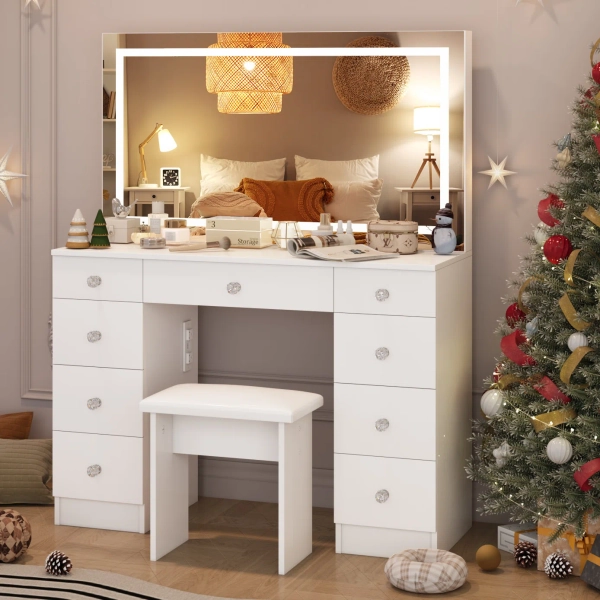 Latitude Run® Greyden Vanity Set With LED Mirror & Power Outlets, 9 Drawers with Diamond Handles & Reviews | Wayfair