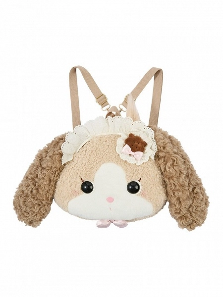 [£43.26]Kawaii Plush Brown Puppy Backpack with Lace Trim & Bow Accents