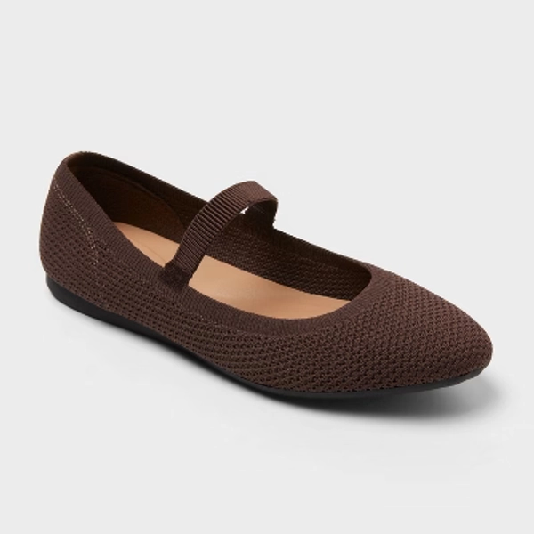 Women's Shiloh Knit Mary Jane Flats - A New Day™ Chocolate 10