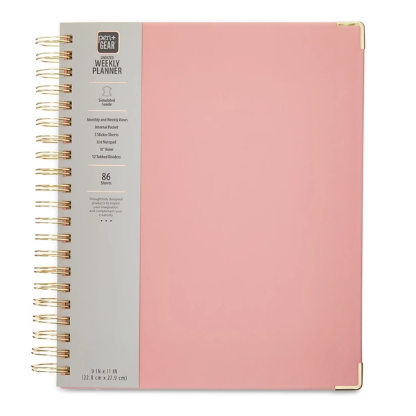 Pen+Gear Monthly, Weekly Large (9" x11") Peach Glaze 12 Month Undated, Planner Simulated Suede Planner - Walmart.com