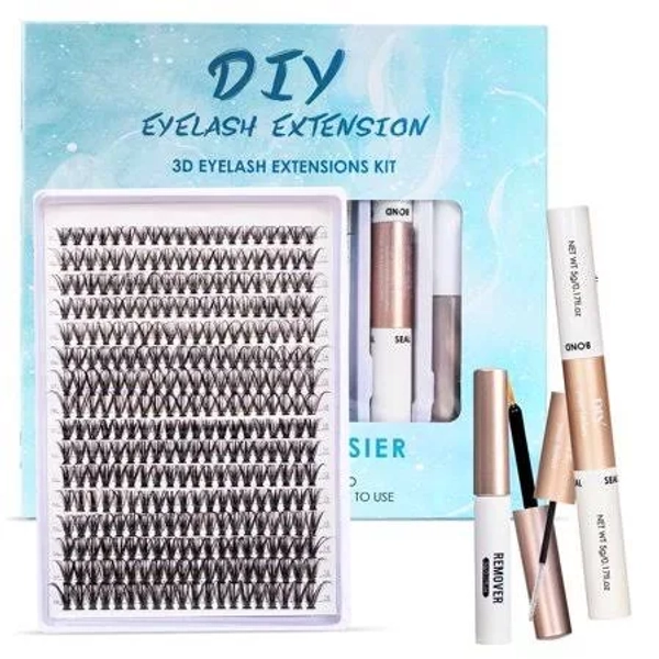 Diy Lash Extension Kit, 320Pcs Eyelash Clusters Kit, 30d+40d Lashes Set with Lash Bond and Seal, Lash Tweezers (10-16mm), Black