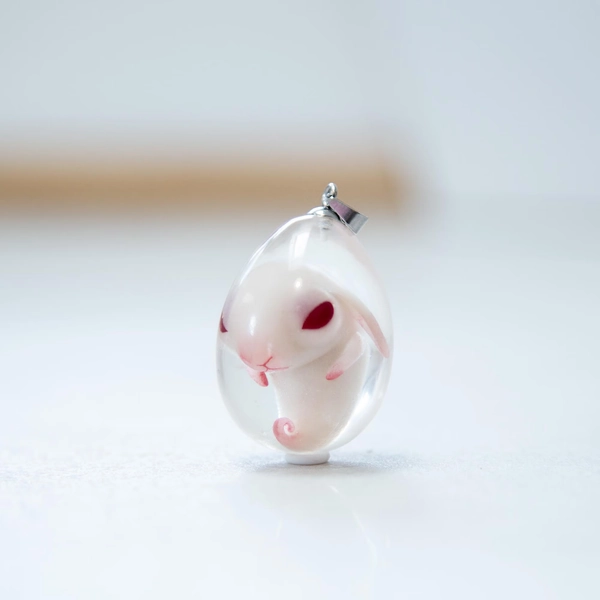 OOAK Rabbit Embryo Pendant: Polymer Clay Fantasy Necklace
