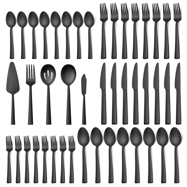 VeSteel 45Pcs Matte Black Silverware Set with Serving Utensils, Stainless Steel Flatware Set Service for 8, Metal Cutlery Eating Utensils Tableware Includes Forks/Spoons/Knives/Hostess Set - Walmart.com