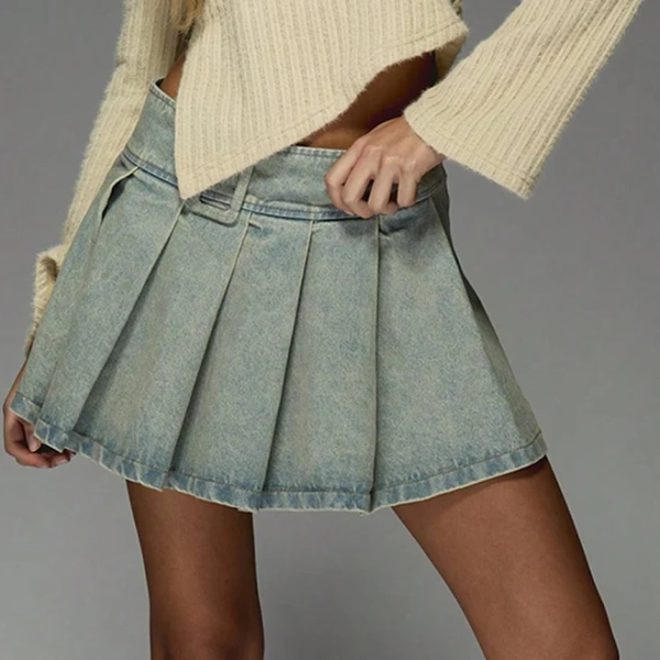 Missguided High Waist Pleated Denim Mini Skirt