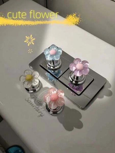 10pcs Floral Cartoon Toilet Flush Handles, Flower Shaped Toilet Flush Buttons, Toilet Tank Buttons, Flower Toilet Pushers, Toilet Flush Button Pressing Tools, Creative Floral Drawer Cabinet Pulls - Easy To Press, Fashionable Bathroom Accessories, Elegant Touch, Suitable For Long Nails Design, Bathroom Supplies, Bathroom Tools - Size 1 Translucent White
