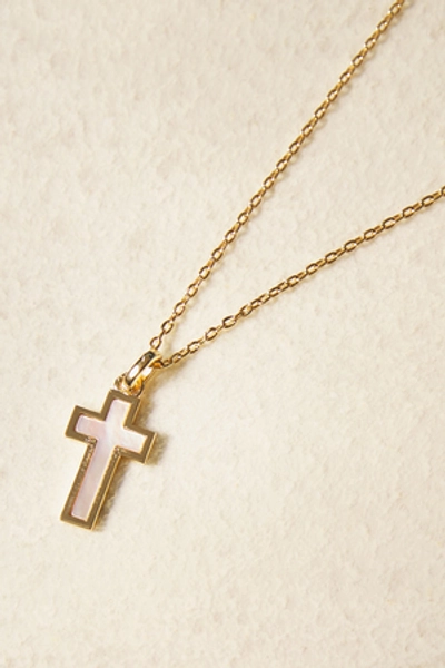 
        18K Gold Mother Of Pearl Cross Necklace | Altar'd State
    