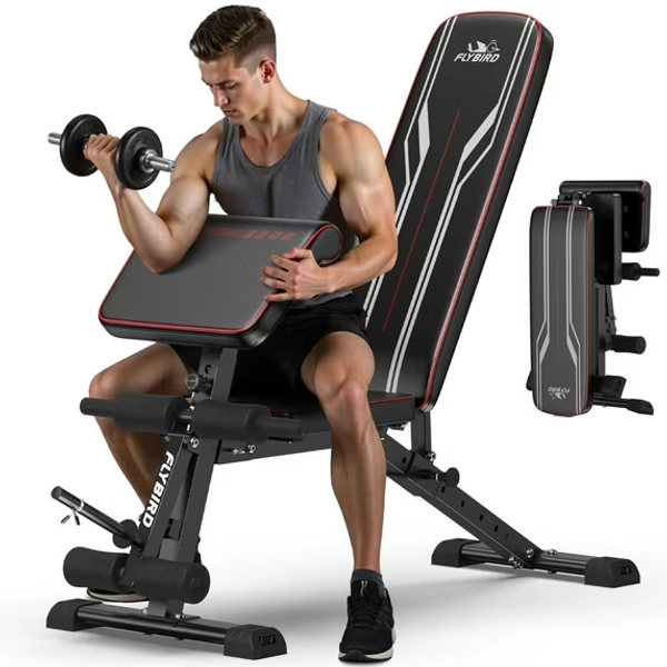 FLYBIRD Workout Bench with Leg Extension & Curl Pad, Foldable 800LB Bench for Full Body Training