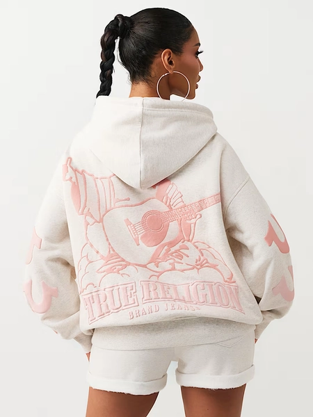 PUFF-PRINT BOYFRIEND ZIP HOODIE