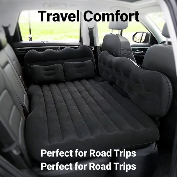 Luxury Premium Black And Stylish Beige Car Inflatable Mattress, Portable And Foldable, with PVC Flocking, Including Storage Bag, Air Pump And Two Pillows, Two Piers, Perfect for RVs, Trucks, And Foldable Beds In The Back Seat Of The Car Seat