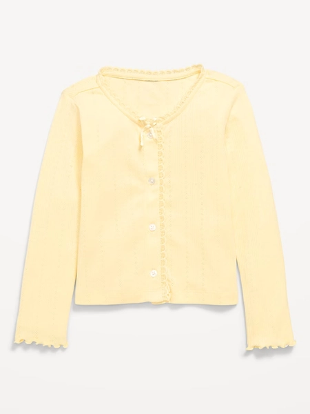 Long-Sleeve Pointelle Button-Front Top for Toddler Girls