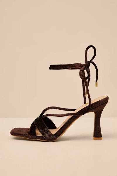 Marie Chocolate Velvet Lace-Up High Heel Sandals