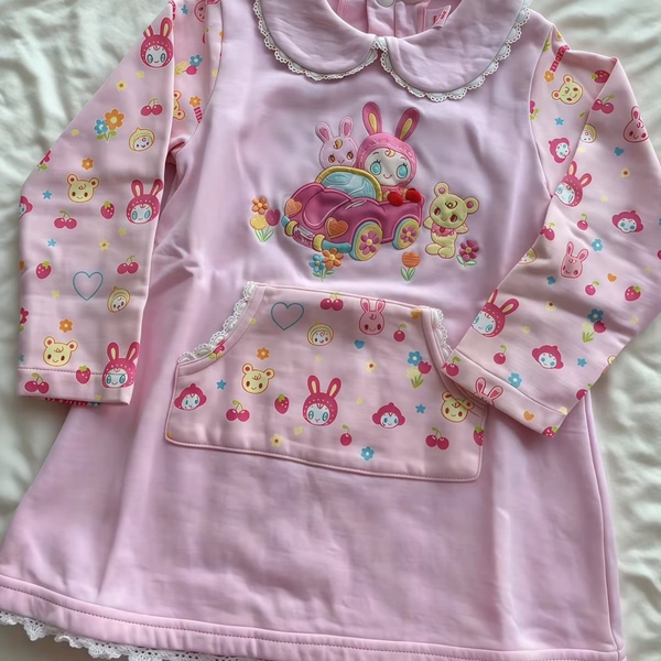 Japanese Cartoon Mp Embroidery Printing Pink Dress for Women Autumn Winter New Soft Girl Peter Pan Collar Y2k Dress Vestidos - AliExpress 200000345