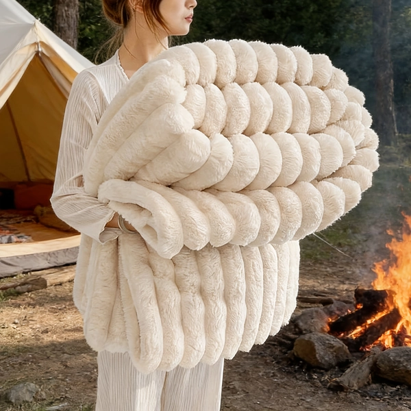 1pc Outdoor Blanket Thickened Blanket Soft And Comfortable, Imitation Rabbit Hair Double-sided Blanket Warm Blanket, Camping Hiking Leisure Outdoor Blanket