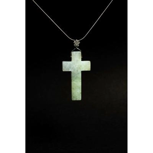Natural Jade Cross Sterling Silver (925) Flower Pendant, Hand-carved, Gifts for her