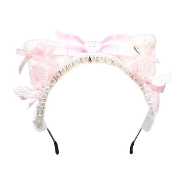 FENOHREFE Anime Cat Ear Headband With Bowknot Designs Headpiece For Cosplay And Daily Wear Soft Plush Fabric Hair Accessory