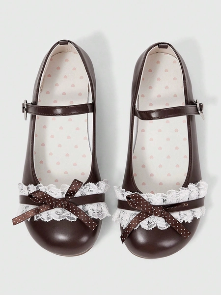 brown ballerina lace shoes 