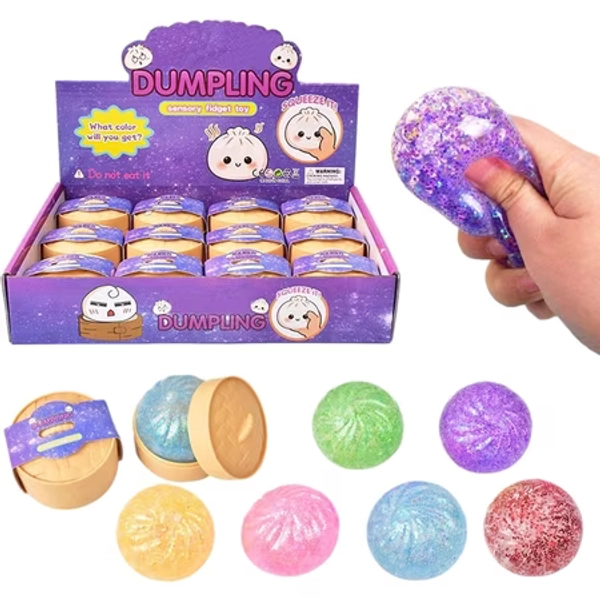 12PC Dumpling Squishies Toys, Glitter Dumpling Squish, Colorful Dumplings Stress Balls Fidget Sensory Toys,Squeeze Ball Stress Relief Toys Crystal