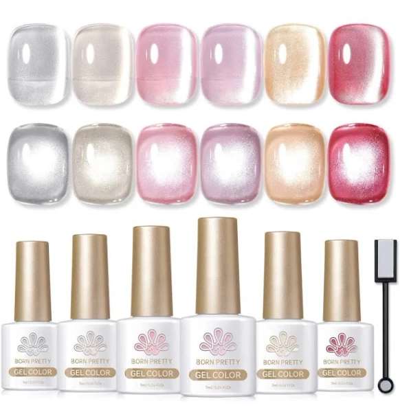6 Colors Pink Water Light Cat Magnetic Gel Polish Set