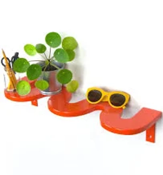 Curvy Orange Squiggle Shelf - Colorful Maximalist Home Decor